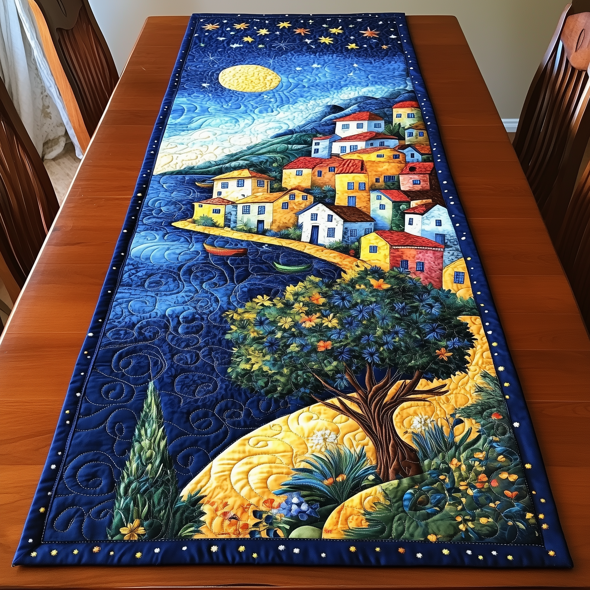 Night City Quilted Table Runner Modern Dining Christmas Table Runner Good Holiday Gifts - Bancroftclothings