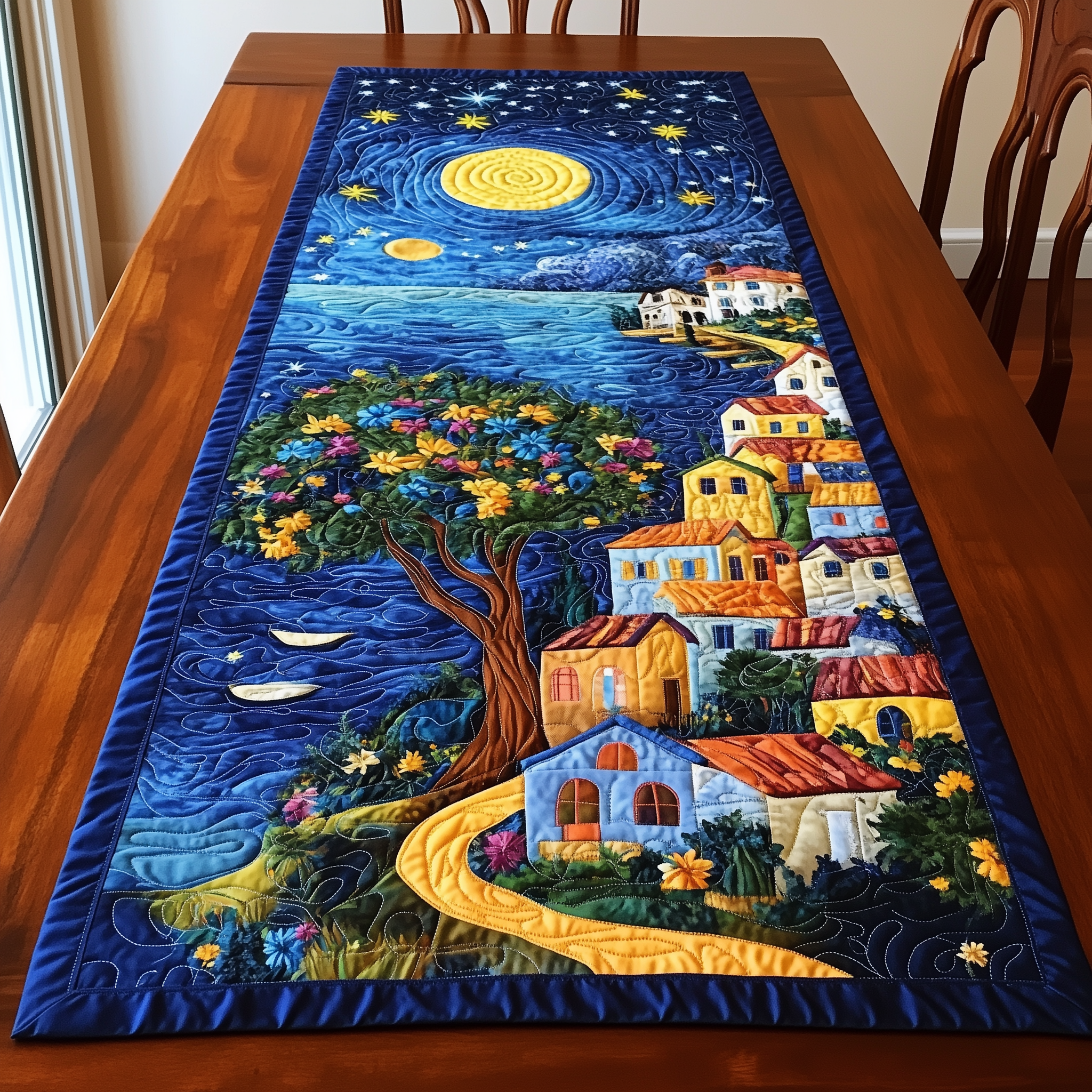 Night City Quilted Table Runner Modern Dining Christmas Table Runner Xmas Gifts - Bancroftclothings