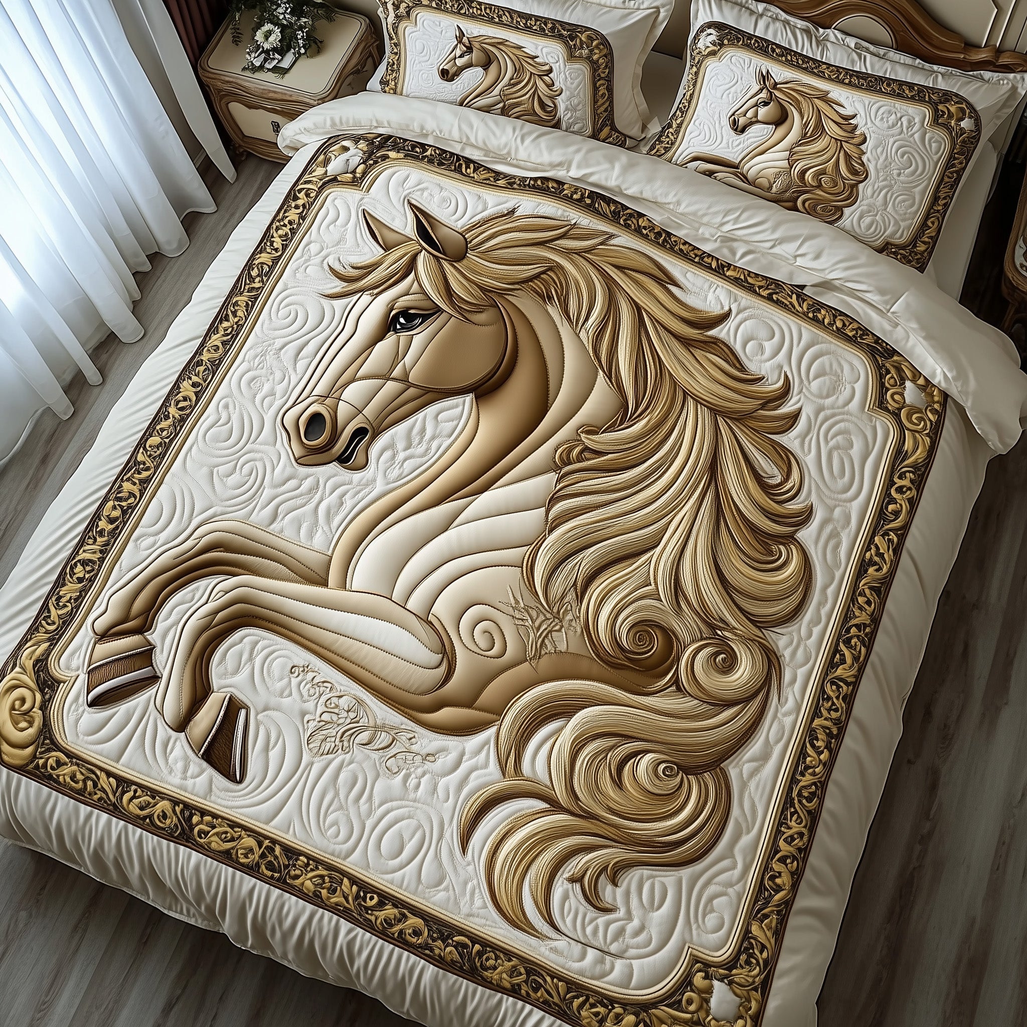 Noble Horse Quilted Bedding Set Majestic Horse Design Quilt Unique Decor Gift Ideas - Bancroftclothings