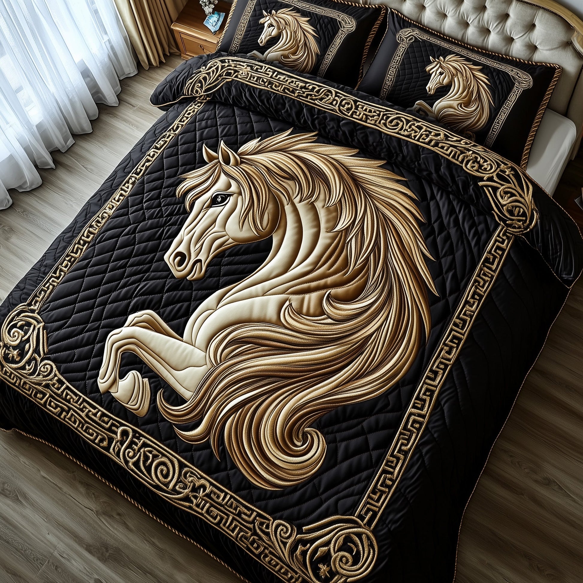 Noble Horse Quilted Bedding Set Noble Horse Decoration Best Bedding Gifts - Bancroftclothings