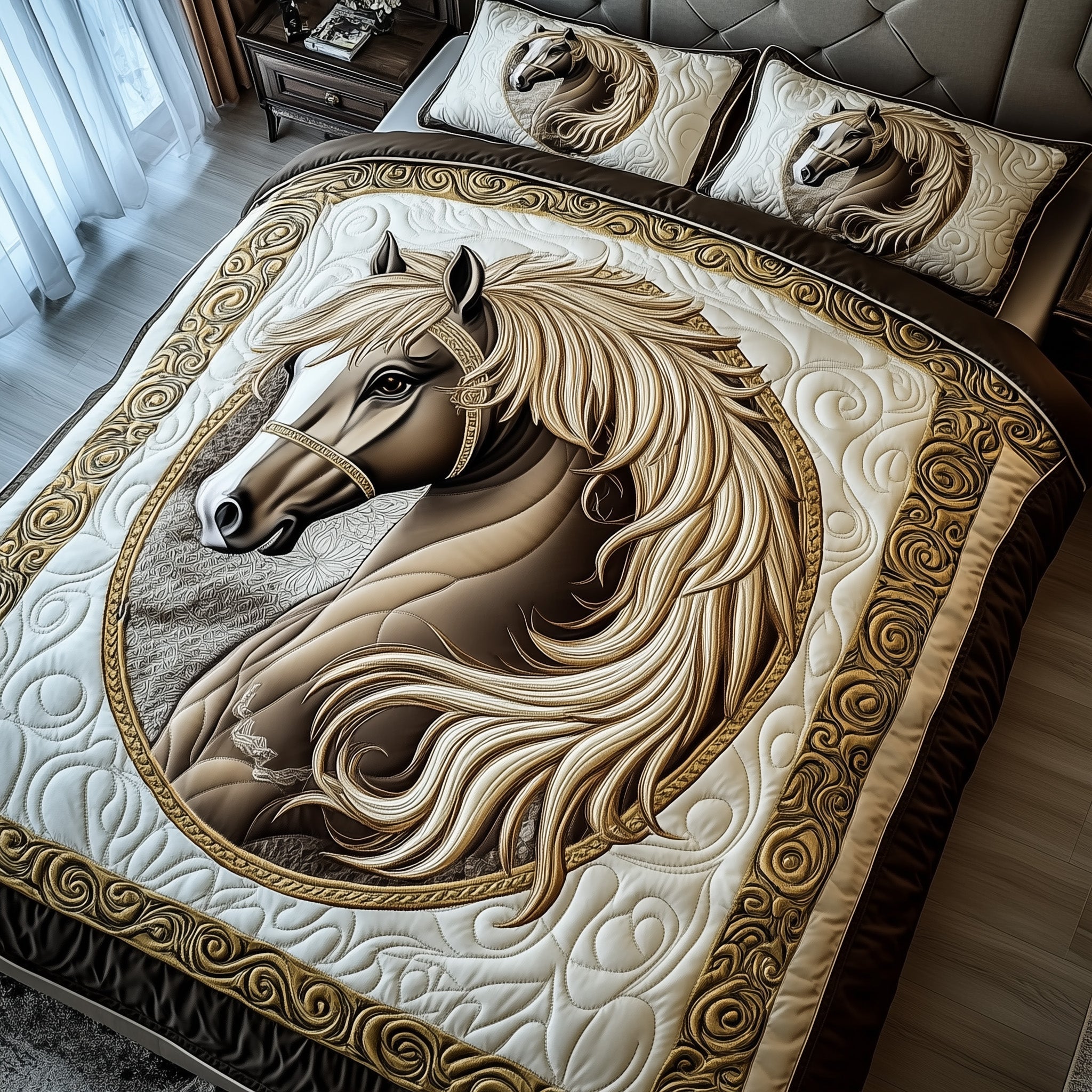 Noble Horse Quilted Bedding Set Wild Horse Spirit Unique Horse Design Bedding Gifts - Bancroftclothings