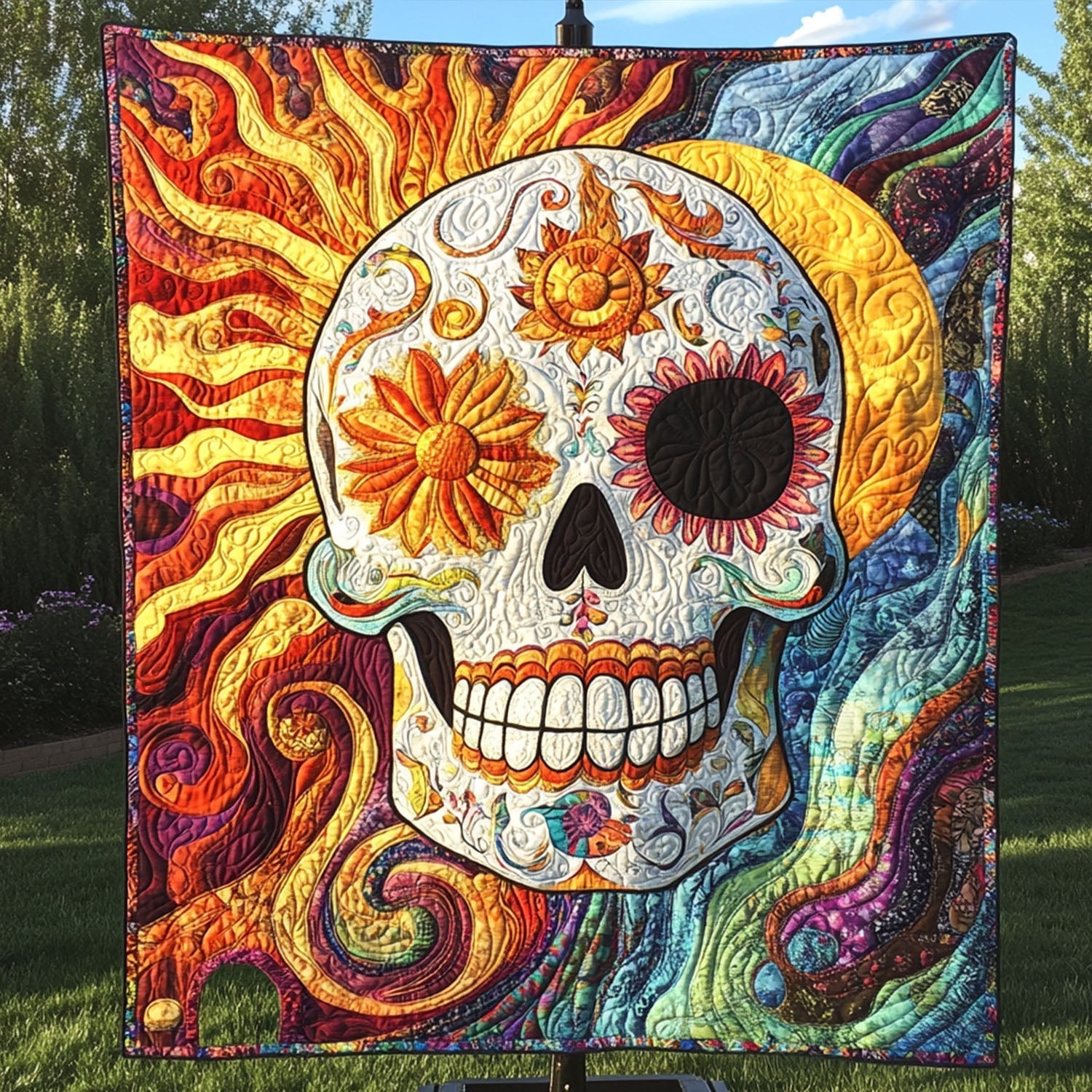 Obsidian Skull Quilted Blanket Sofa Couch Throw Blanket Skull Gifts For Men Women - Bancroftclothings