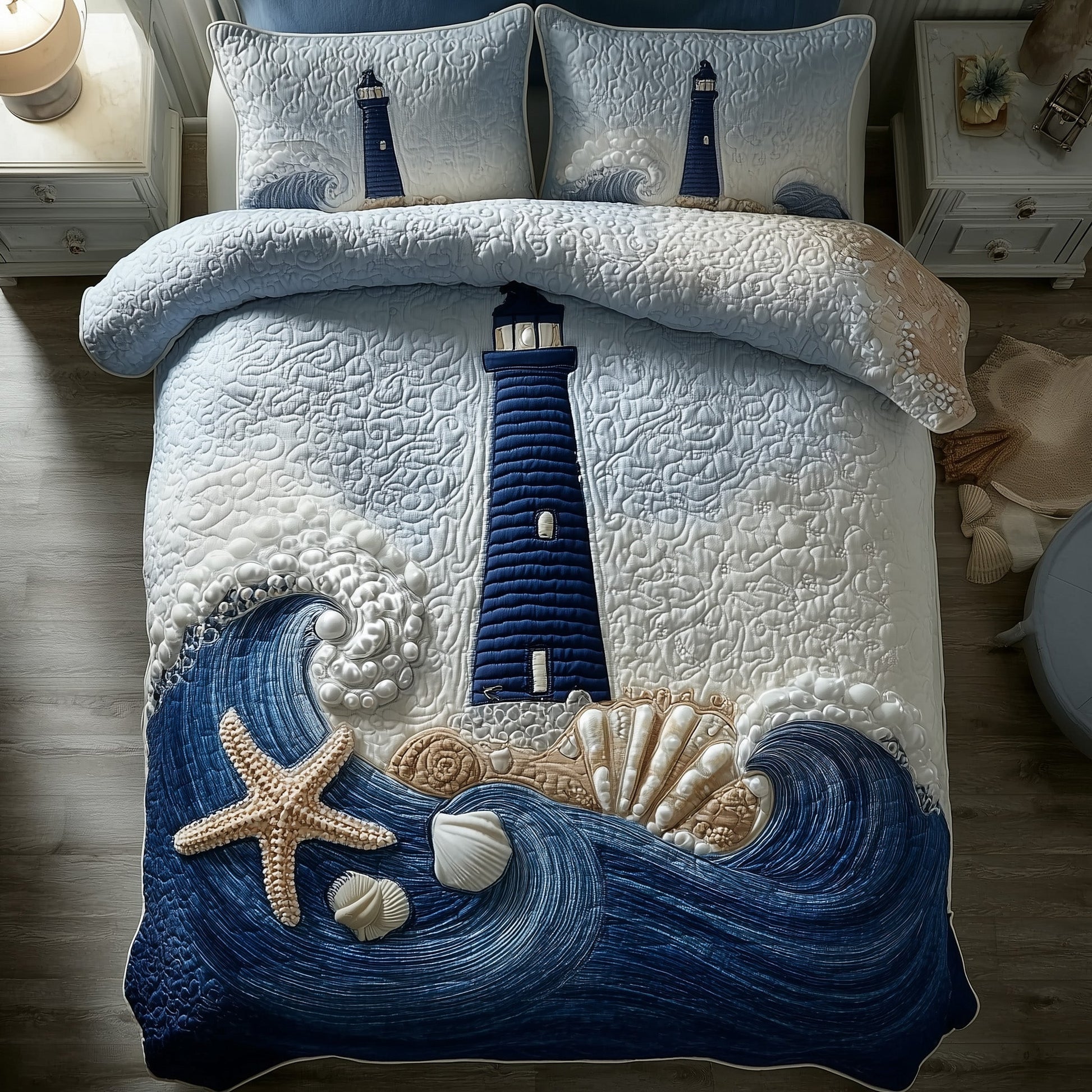 Ocean Breeze Quilted Bedding Set Lighthouse Unique Ocean Vibes Bedroom Gift Ideas - Bancroftclothings