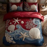 Ocean Breeze Quilted Bedding Set Marine Life Decorations Unique Seashells Bedding Gifts - Bancroftclothings