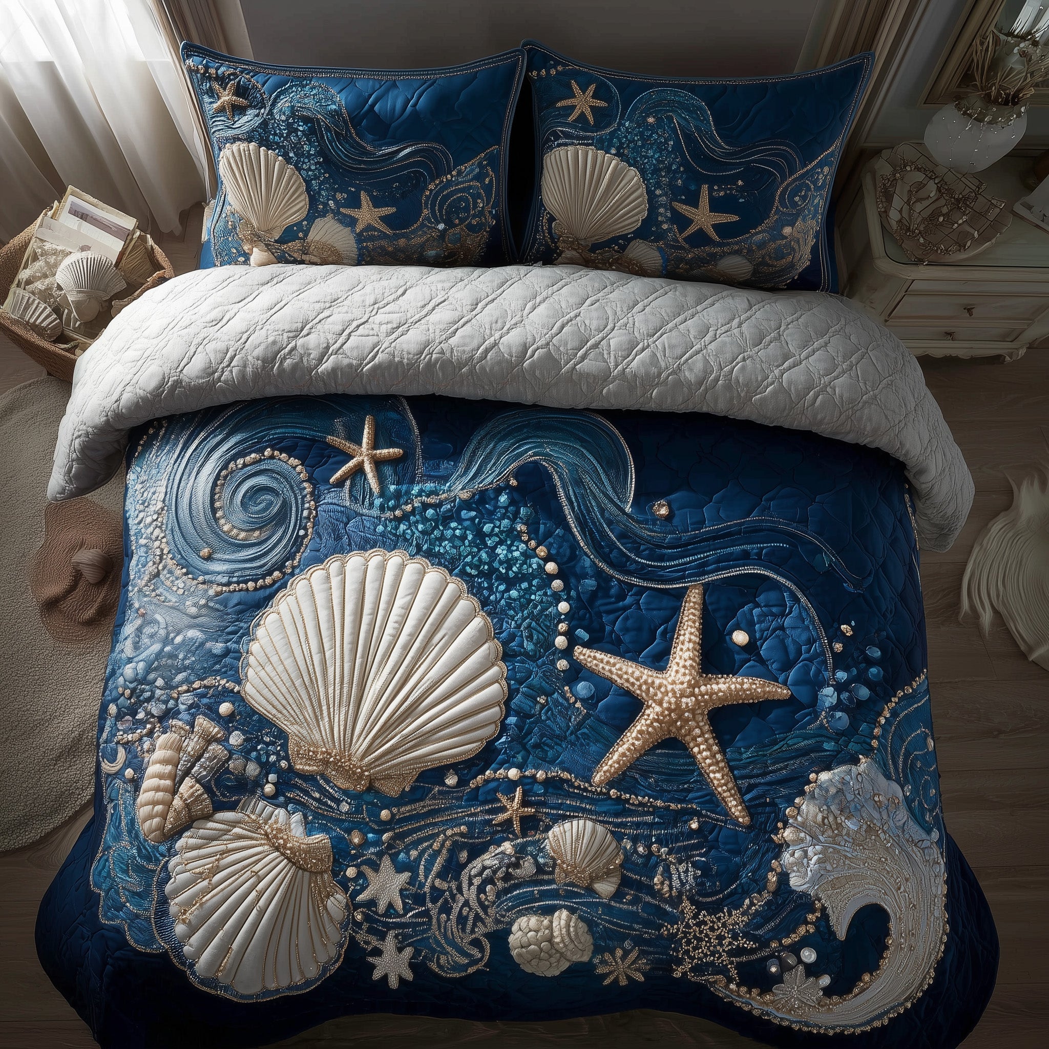 Ocean Breeze Quilted Bedding Set Nautical Ocean Decor Unique Bedding Gifts - Bancroftclothings