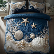 Ocean Breeze Quilted Bedding Set Shell Starfish Unique Ocean Vibes Bedroom Ideal Gifts - Bancroftclothings