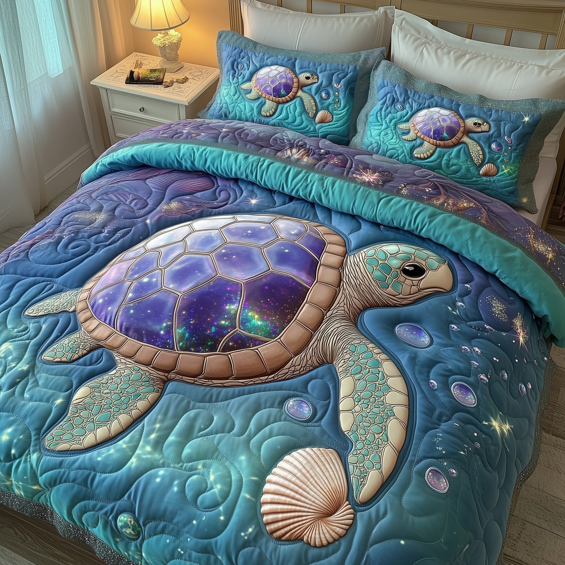 Ocean Journey Quilted Bedding Set Coastal Turtle Decor Turtle Lovers Bedding Presents - Bancroftclothings