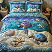 Ocean Journey Quilted Bedding Set Marine Life Illustration Unique Turtle Lovers Bedding Gifts - Bancroftclothings
