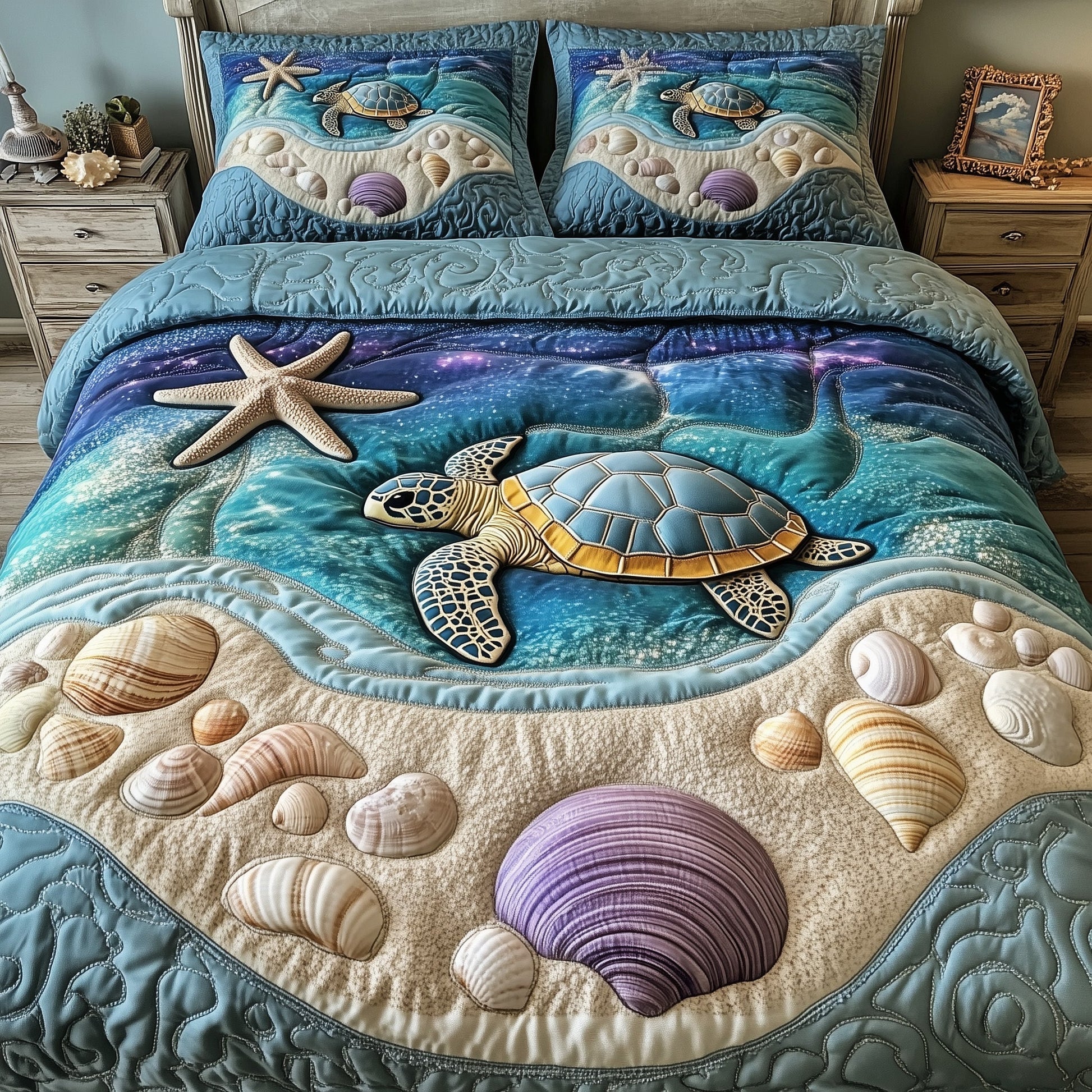 Ocean Journey Quilted Bedding Set Underwater Scene Art Ocean Life Bedding Gifts - Bancroftclothings