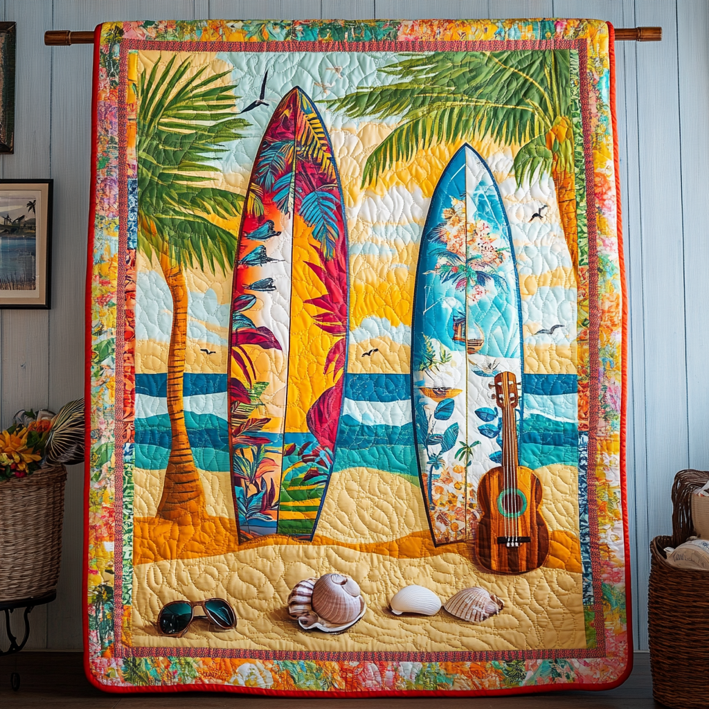 Ocean Melody Quilted Blanket Xmas Holiday Beach Housewarming Gifts - Bancroftclothings