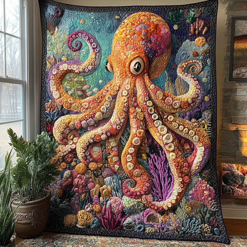 Oceanic Embrace Quilted Blanket Bedroom Xmas Decor Octopus Gifts For Adults - Bancroftclothings