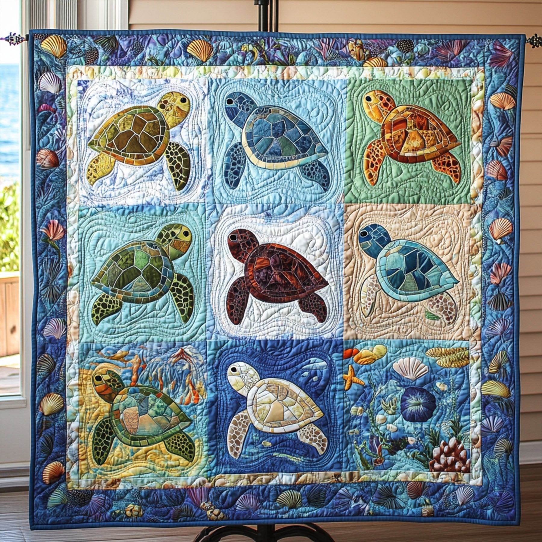 Oceanic Wonders Quilted Blanket Cute Throw Blanket Turtle Present Ideas - Bancroftclothings