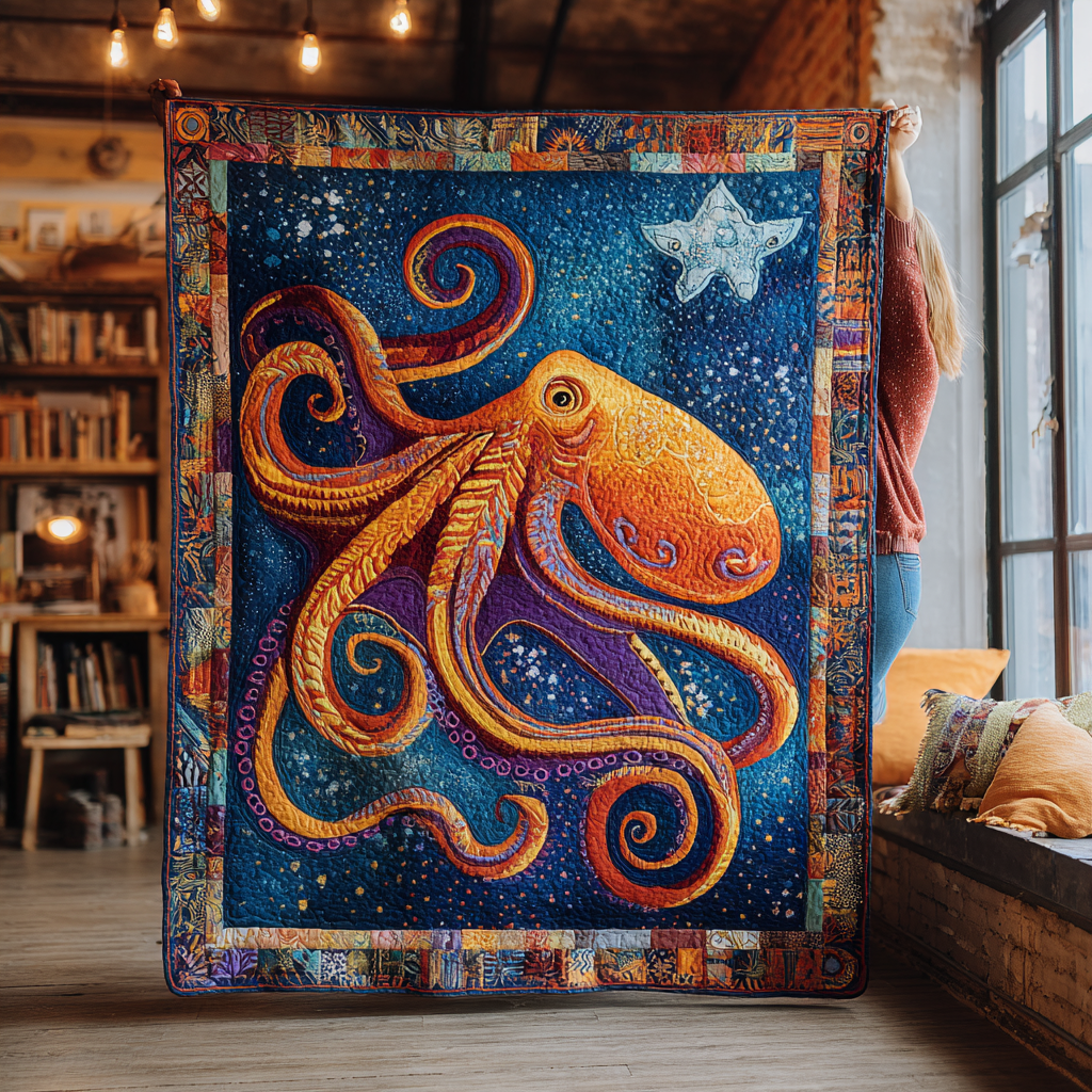 Octopus Harmony Quilted Blanket Cute Throw Blanket Owl Christmas Presents - Bancroftclothings