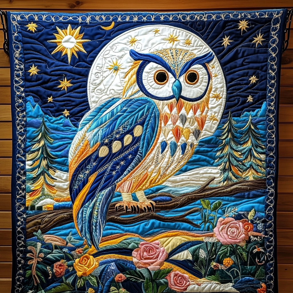 Owl Dreamscape Quilted Blanket Xmas Holiday Dragonfly Gift Items - Bancroftclothings