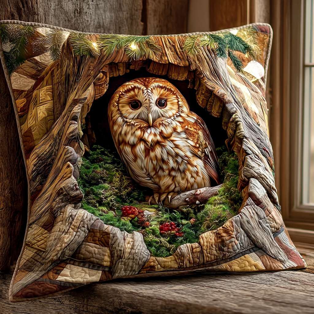 Owl Woodland Guardian Quilted Pillow Case Animal Home Decor Owl Lover Gifts - Bancroftclothings