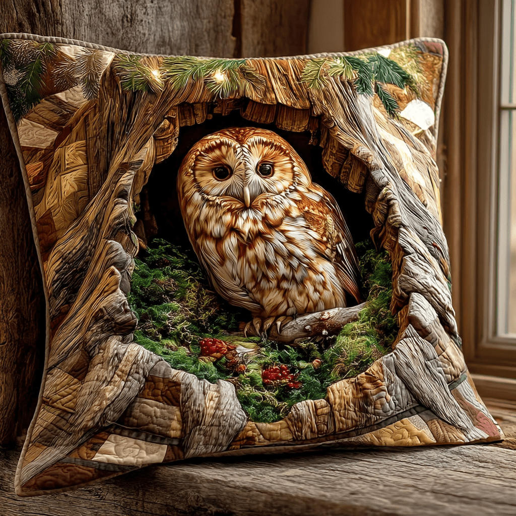 Owl Woodland Guardian Quilted Pillow Case Animal Home Decor Owl Lover Gifts - Bancroftclothings