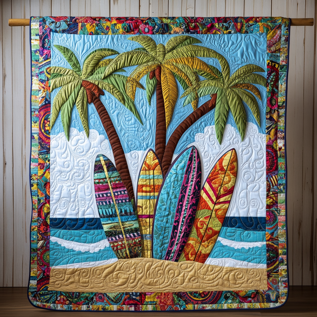 Palm Surfscape Quilted Blanket Bedroom Decor Christmas Unique Native American Gifts For Women - Bancroftclothings