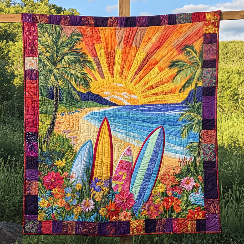 Paradise Surf Set Quilted Blanket Nice Throw Blanket Gifts For People Who Love The Beach - Bancroftclothings