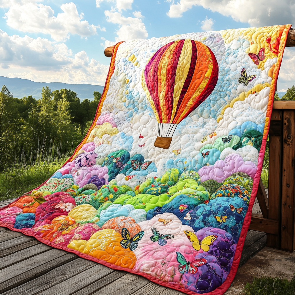 Paradise Travel Quilted Blanket Bed Christmas Decor Sky Air Balloon Themed Gifts - Bancroftclothings