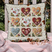 Patchwork Hearts Quilted Pillow Case Flower Design Natural Home Decor Unique Gift Ideas - Bancroftclothings