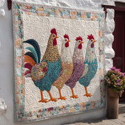 Patchwork Rooster Row Quilted Blanket Holiday Throw Blanket Gifts For People Who Raise Chickens - Bancroftclothings