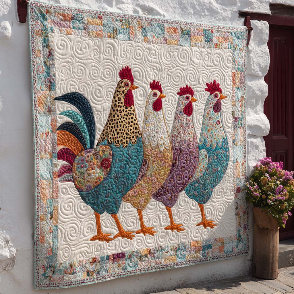 Patchwork Rooster Row Quilted Blanket Holiday Throw Blanket Gifts For People Who Raise Chickens - Bancroftclothings