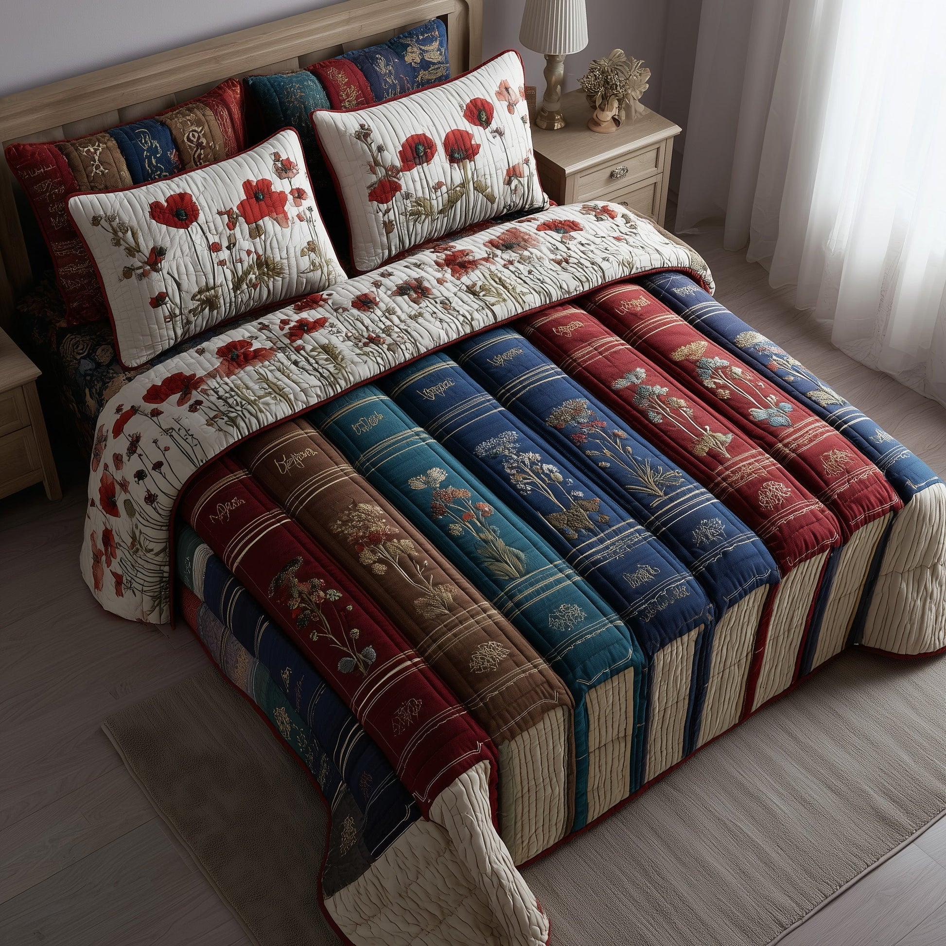 Patriot Reader Quilted Bedding Set Retro Rustic Books Best Bookish Bedroom Gifts - Bancroftclothings