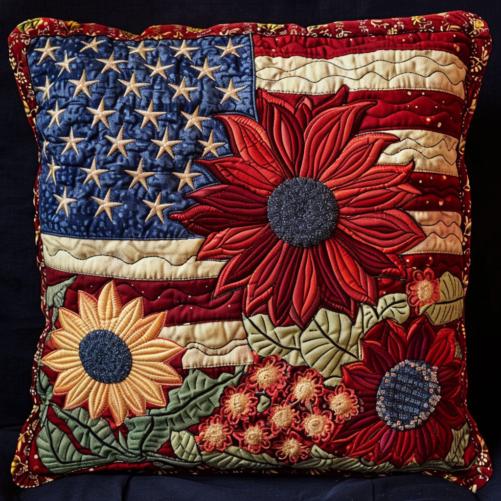 Patriotic Blossoms Quilted Pillow Case Classic Americana Style Home Decor Unique Gifts - Bancroftclothings