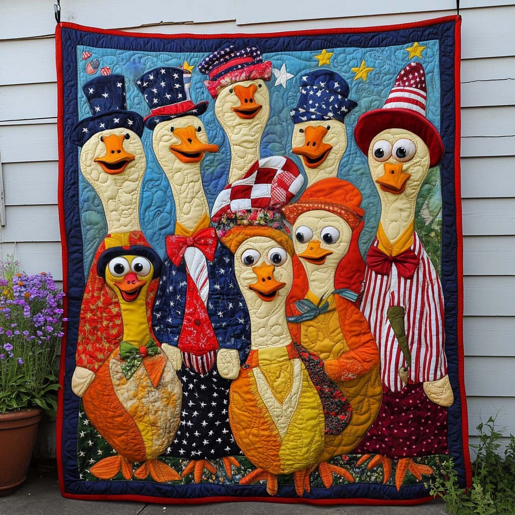 Patriotic Duck Parade Quilted Blanket Christmas Room Decor Koi Birthday Gift - Bancroftclothings