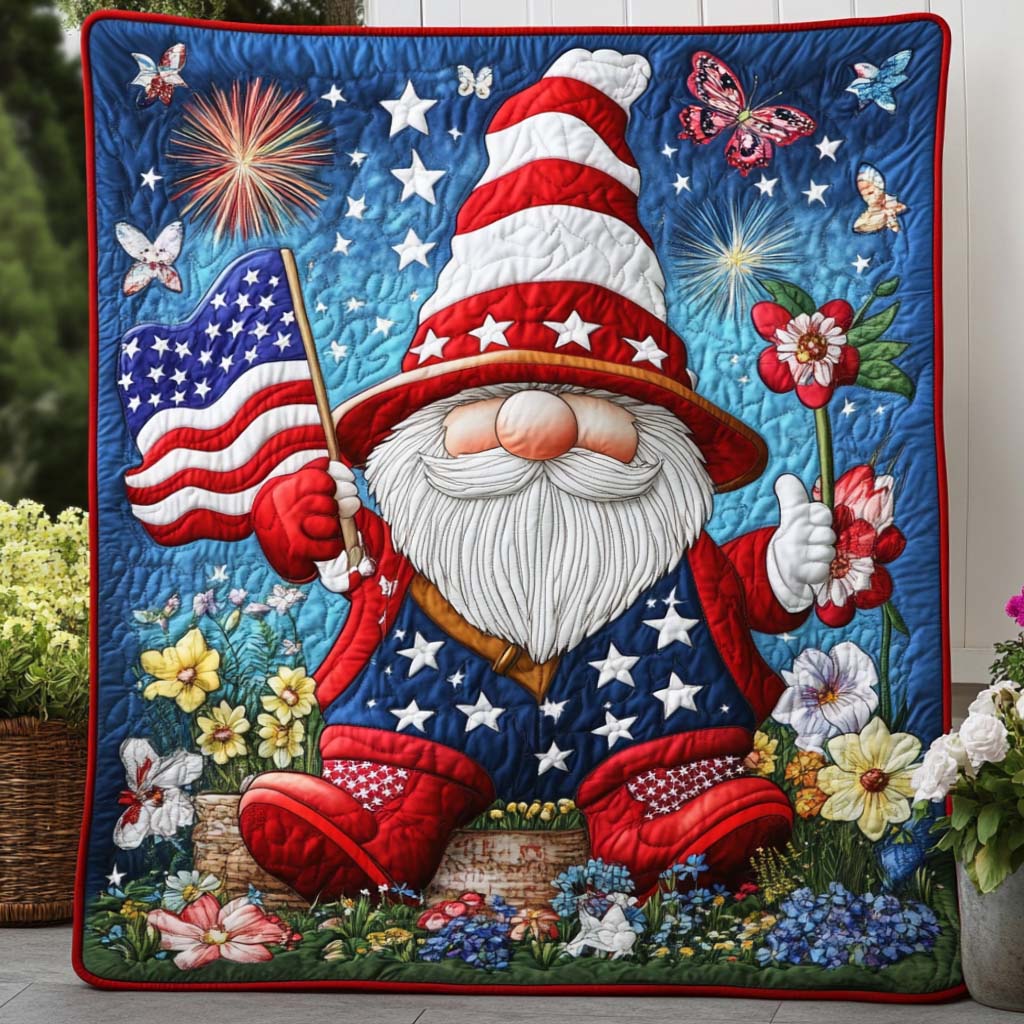 Patriotic Garden Gnome Quilted Blanket Bed Christmas Decor Duck Gifts For Duck Lovers - Bancroftclothings