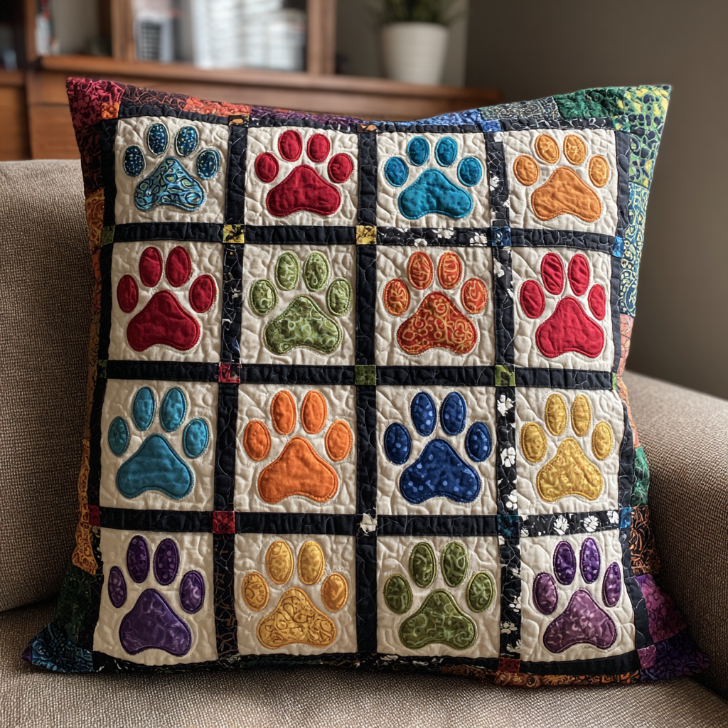 Paw Prints Quilted Pillow Case Throw Pillow Cases Best Cat Christmas Gifts - Bancroftclothings