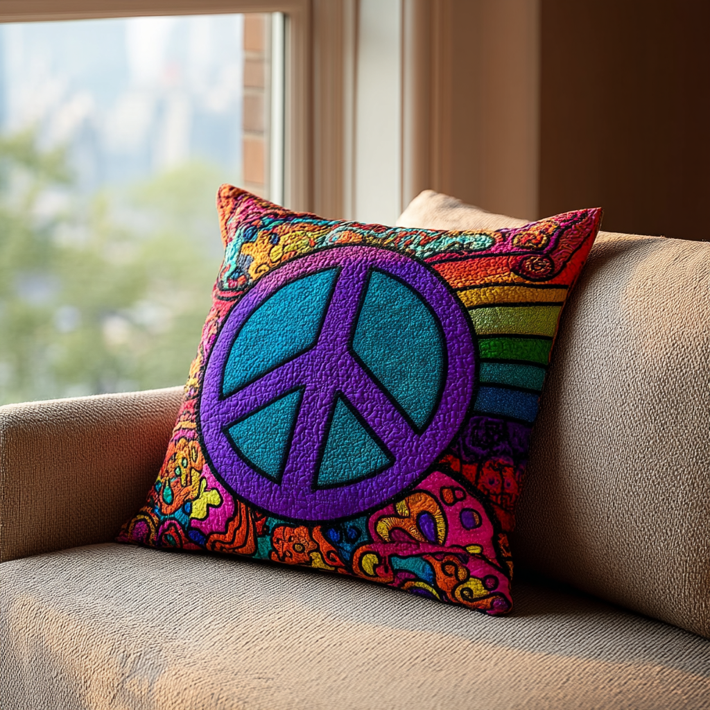 Peace Glow Quilted Pillow Case Boho Pillow Covers Christmas Presents For Hippies - Bancroftclothings