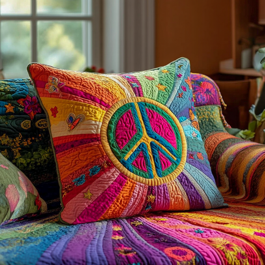 Peaceful Bloom Quilted Pillow Case Boho Throw Pillow Covers Christmas Ideas For Hippies - Bancroftclothings