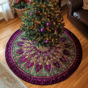 Peacock Mandala Quilted Tree Skirt Holiday Christmas Tree Base Decorations Peacock Themed Gift - Bancroftclothings