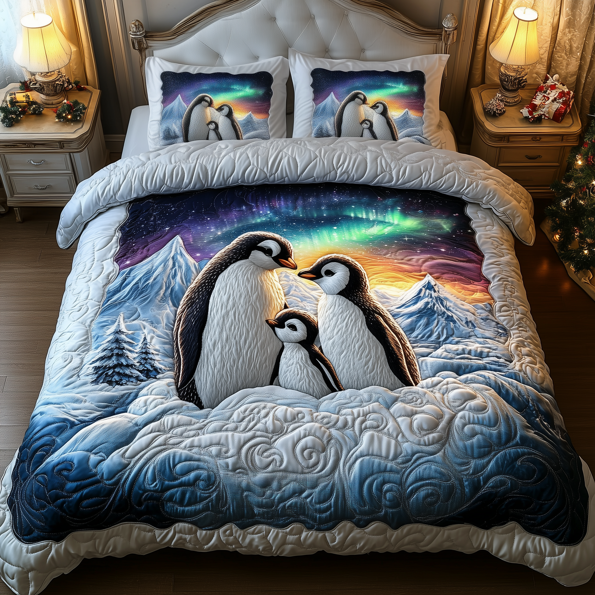 Penguins Magical Twilight Quilted Bedding Set Gift For Penguin Lover - Bancroftclothings