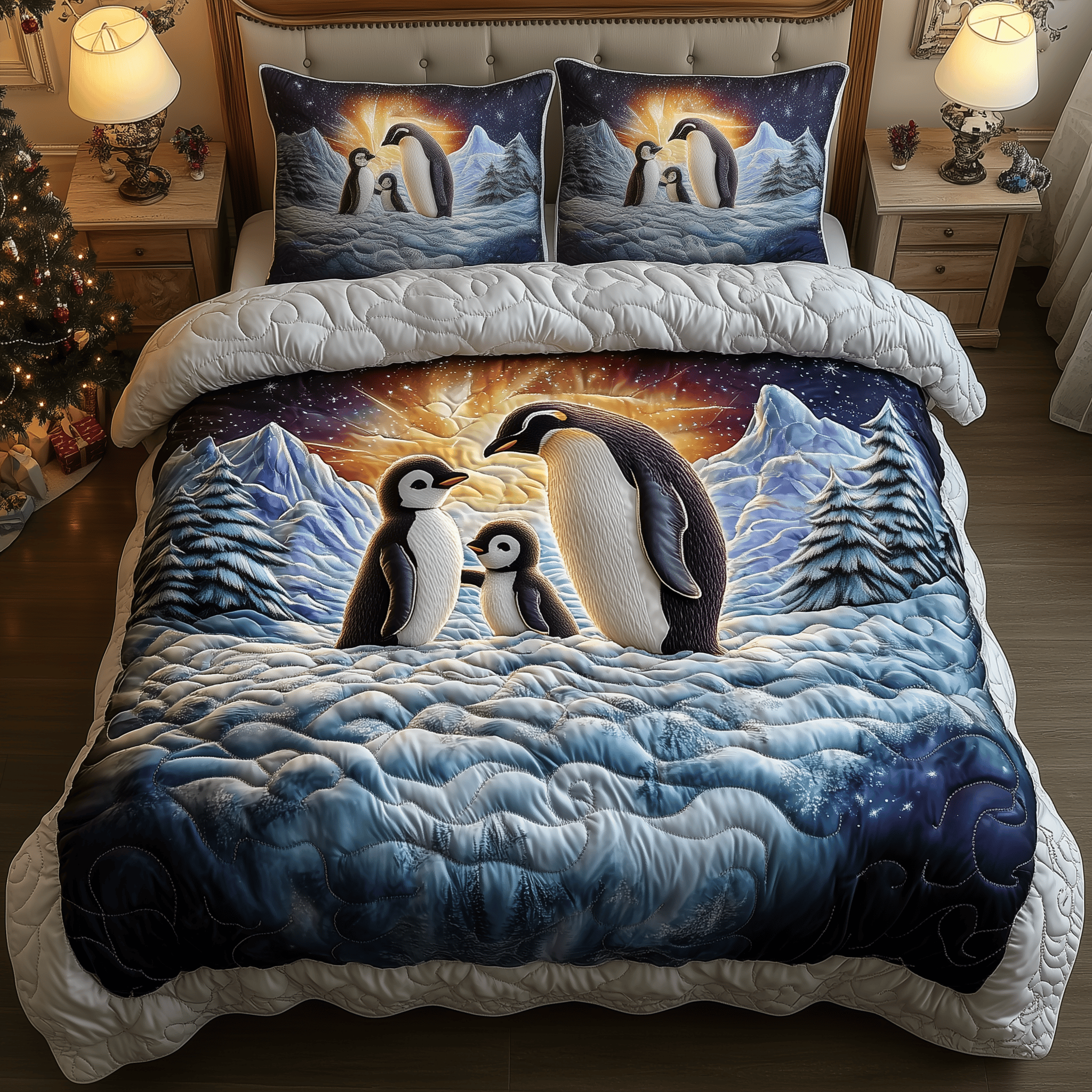 Penguins Magical Twilight Quilted Bedding Set Penguin Gifts For Adults - Bancroftclothings