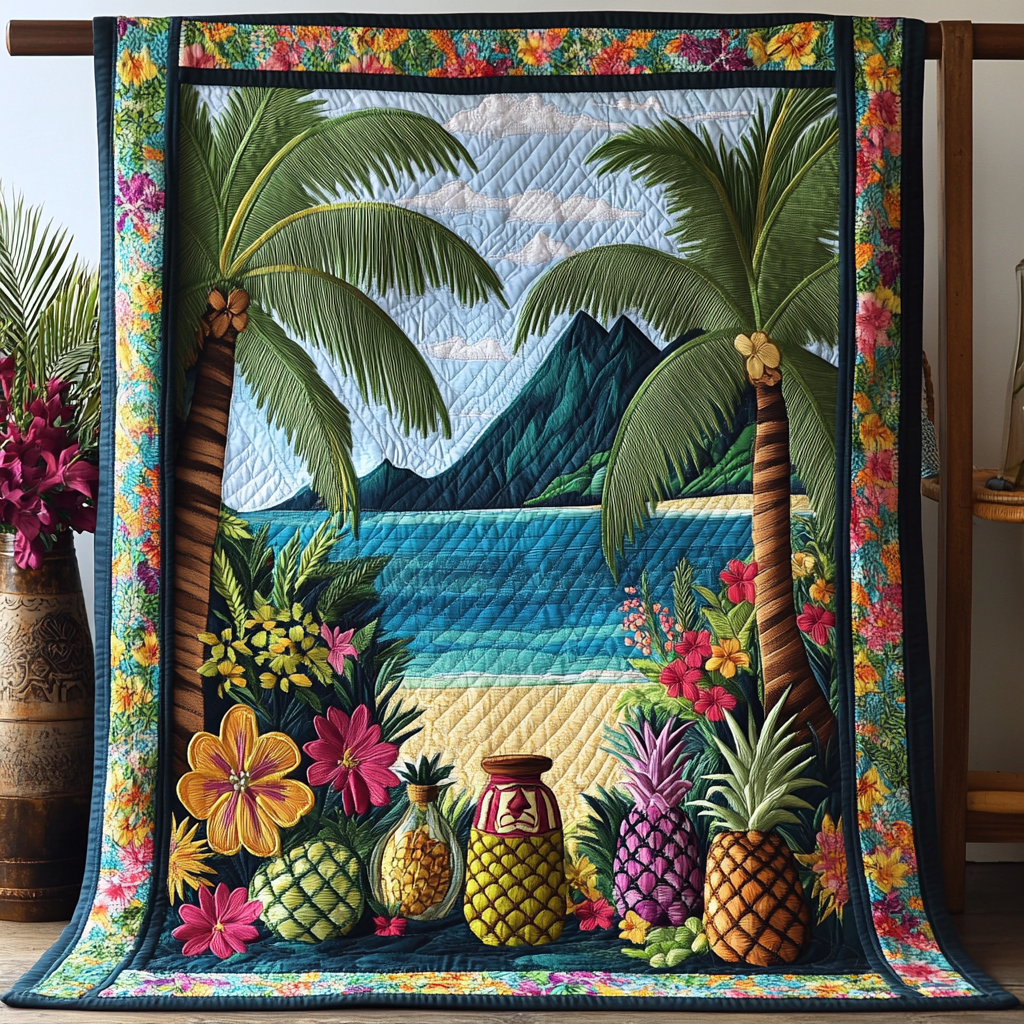 Pineapple Escape Quilted Blanket Cute Bedroom Decor Birthday Gift For Beach Lover - Bancroftclothings