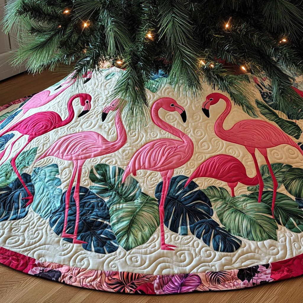Pink Oasis Quilted Christmas Tree Skirt Seasonal Gift Merch for Festive Homes - Bancroftclothings