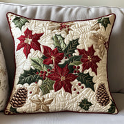 Poinsettia Charm Quilted Pillow Case Holiday Home Decor Good Gifts For Christmas - Bancroftclothings
