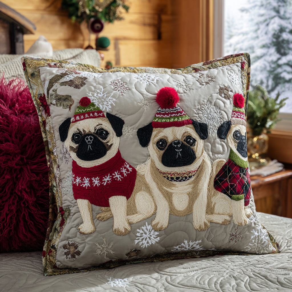 Pug Parade Quilted Pillow Case Christmas Sofa Pillow Covers Christmas Gifts For Men - Bancroftclothings