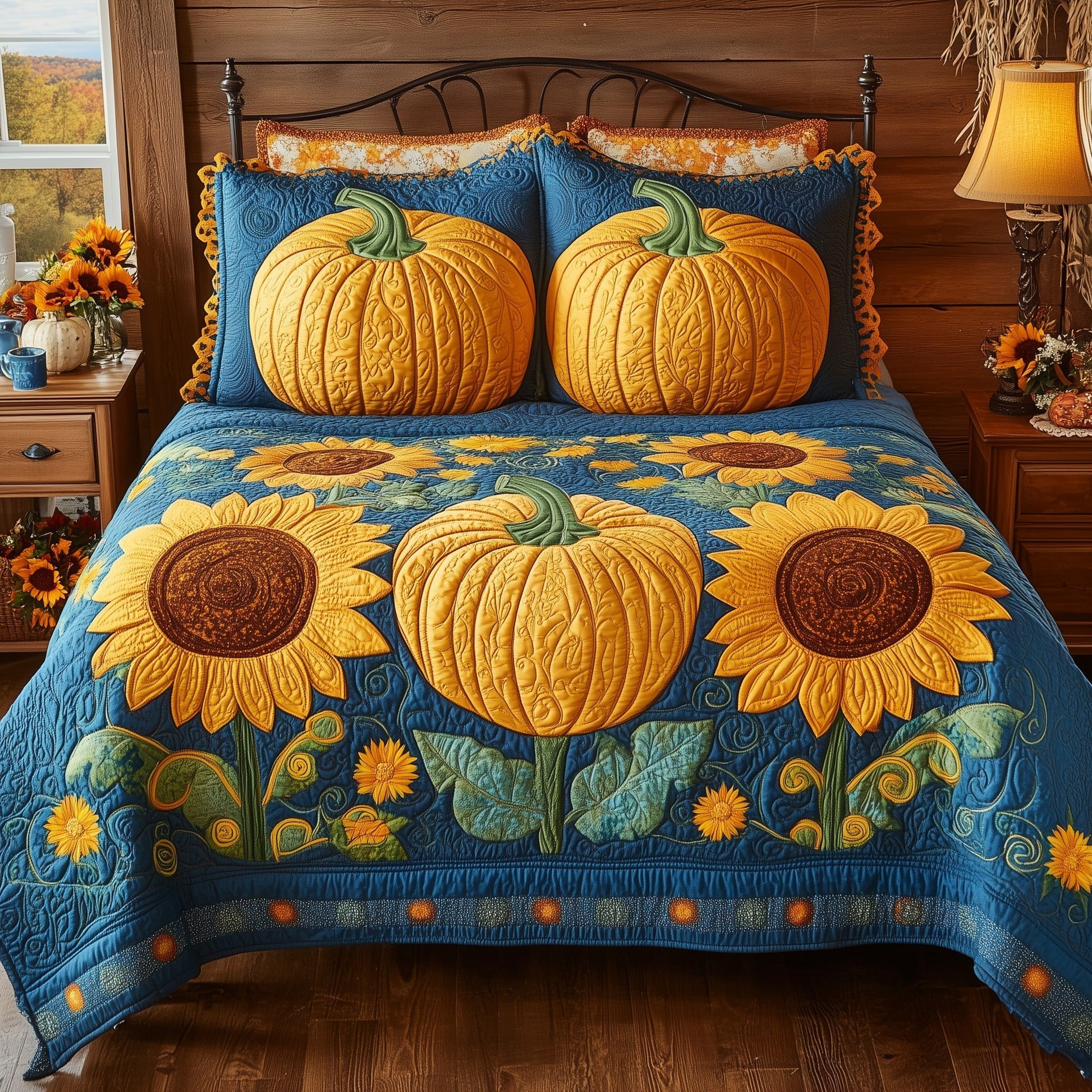Pumpkin Bliss Quilted Bedding Set Rustic Pumpkin Unique Thanksgiving Bedding Presents - Bancroftclothings