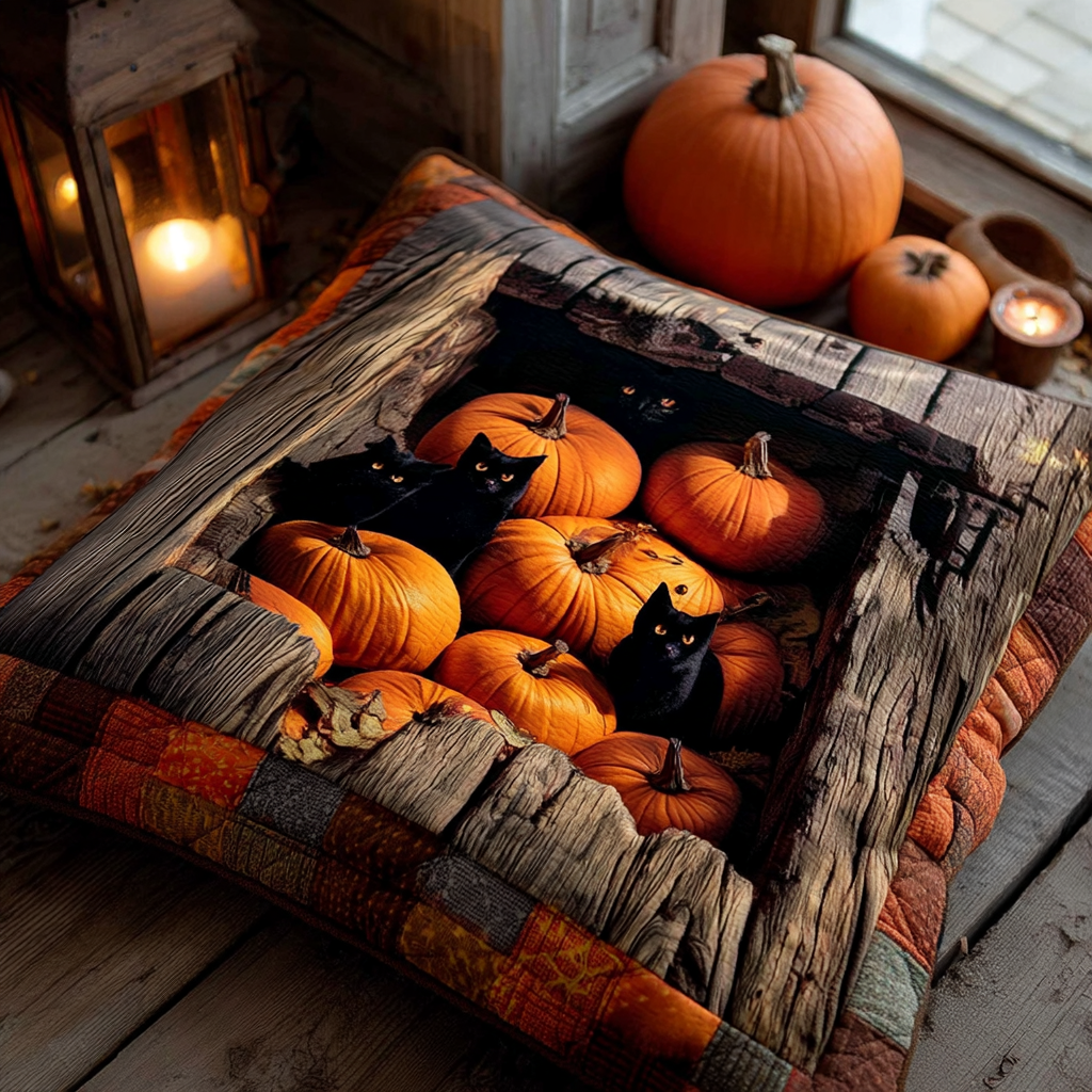 Pumpkin Cat Hollow Quilted Pillow Case Decorative Pillow Covers Gift For Halloween - Bancroftclothings