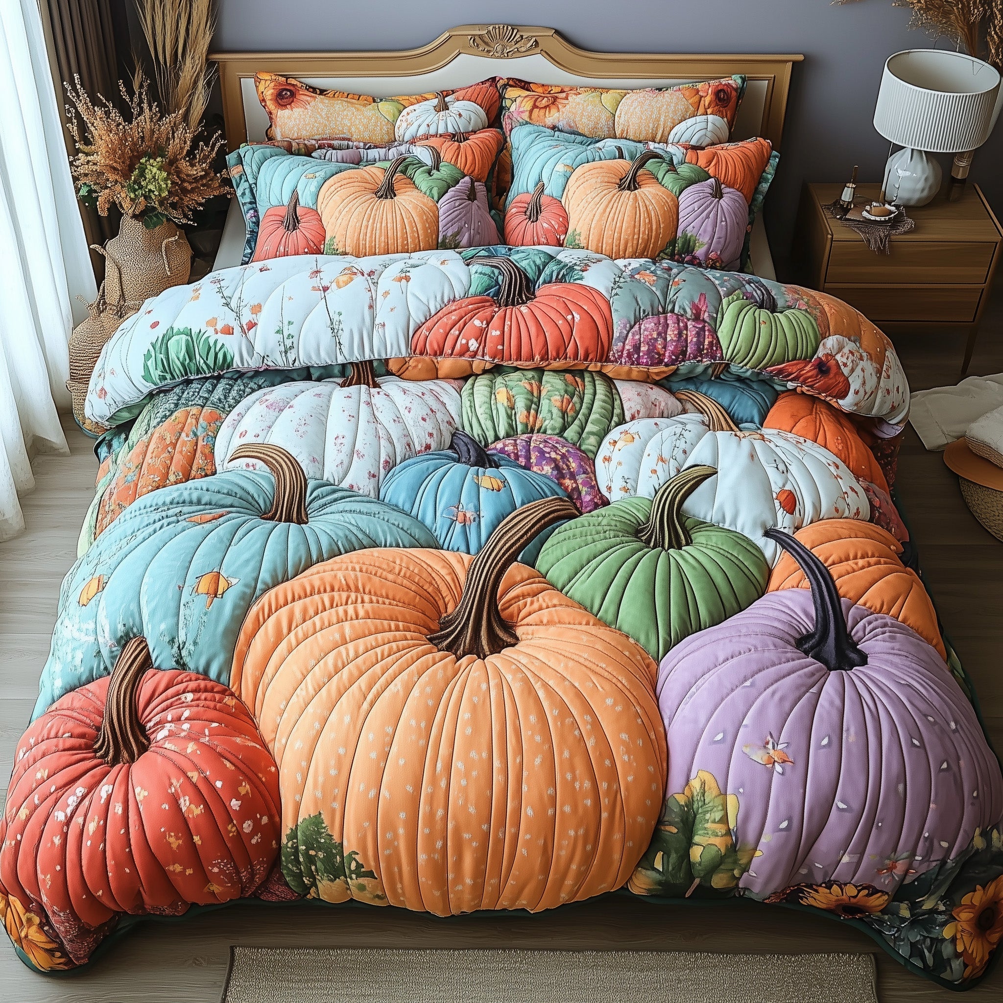 Pumpkin Haven Quilted Bedding Set Autumn Harvest And Cozy Fall Decor Best Autumn Gifts - Bancroftclothings