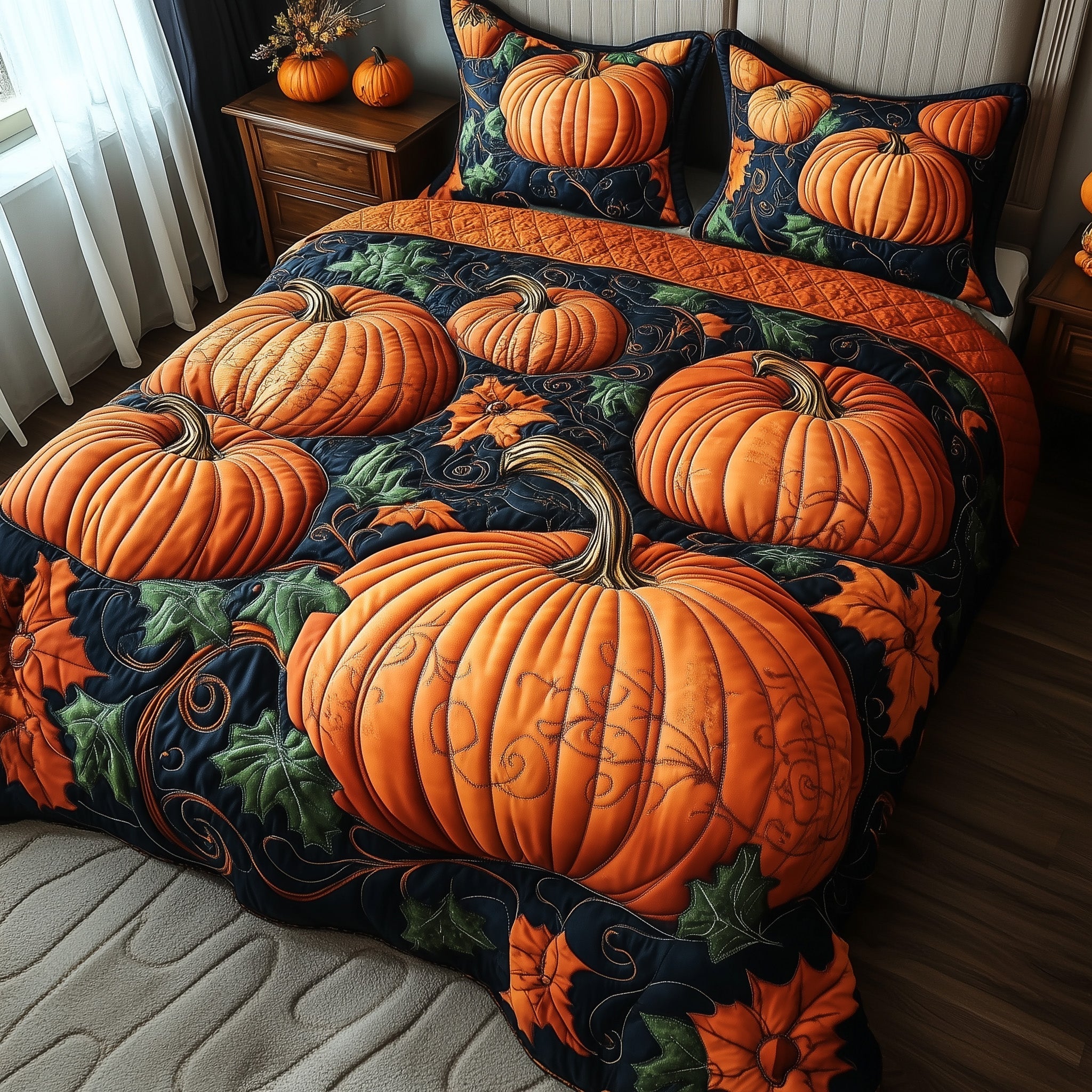 Pumpkin Haven Quilted Bedding Set Autumn Pumpkin Fields Unique Fall Holiday Gifts - Bancroftclothings