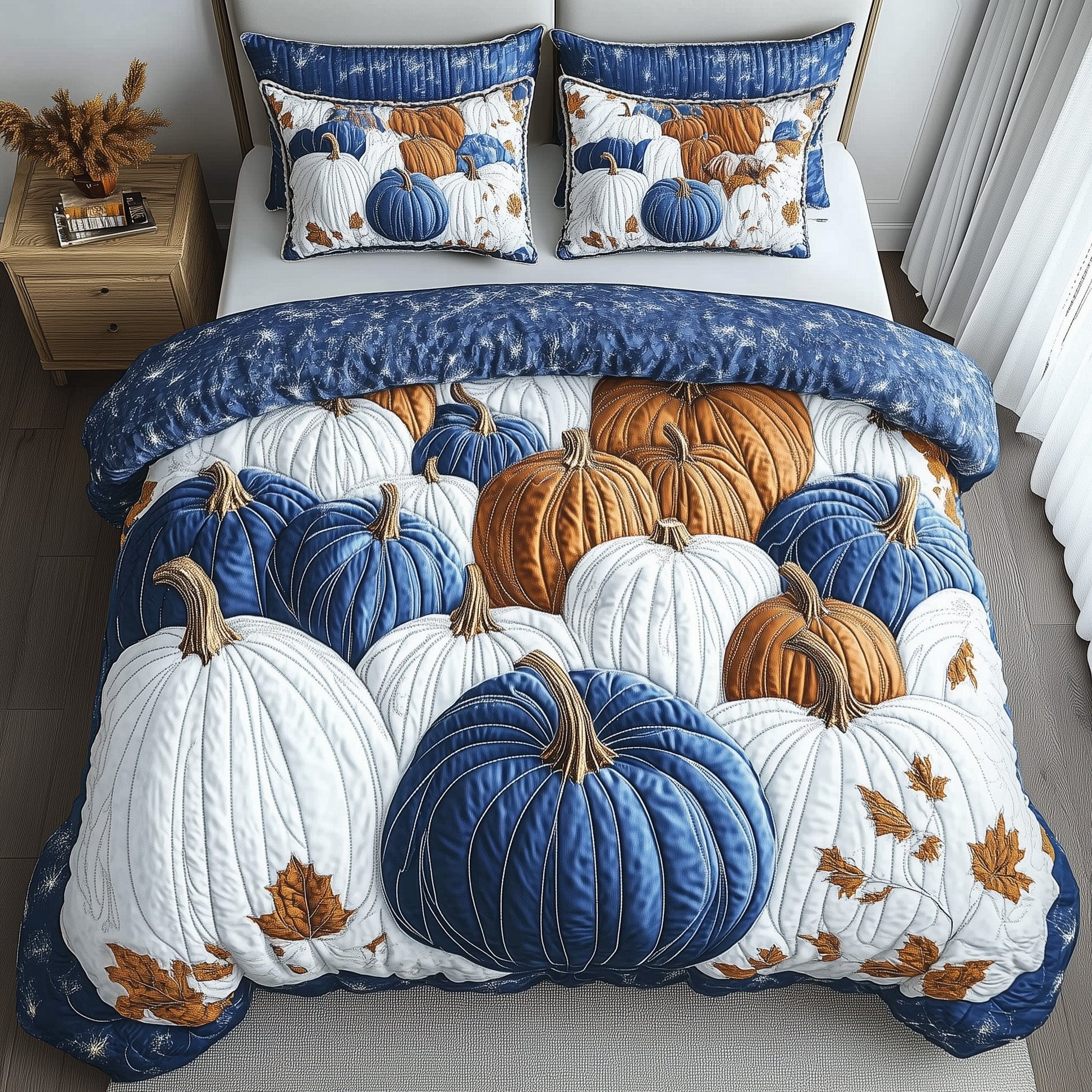 Pumpkin Haven Quilted Bedding Set Autumn Pumpkin Fields Unique Holiday Ideal Gifts - Bancroftclothings