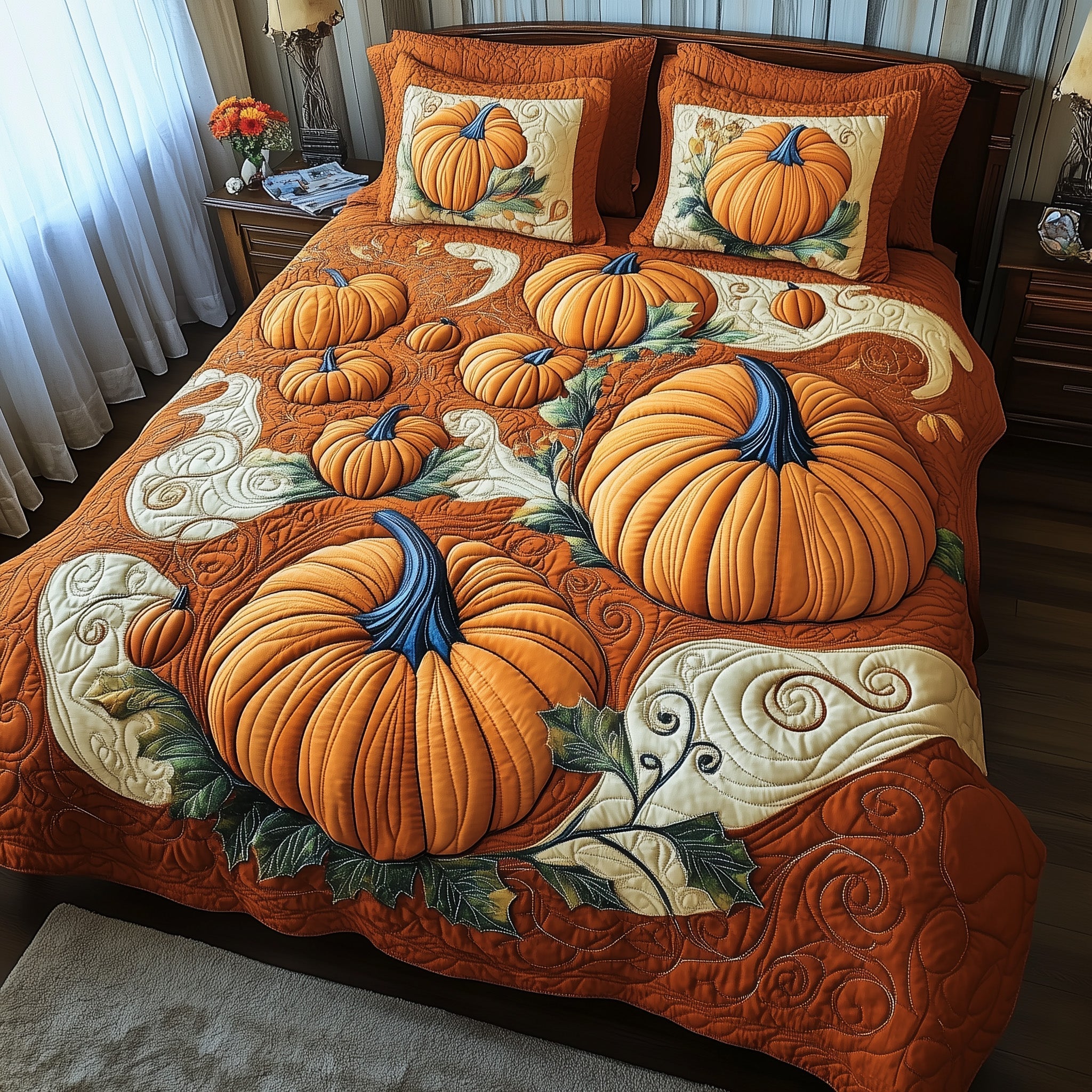 Pumpkin Haven Quilted Bedding Set Autumn Pumpkin Patch Best Fall Holiday Bedding Gifts - Bancroftclothings