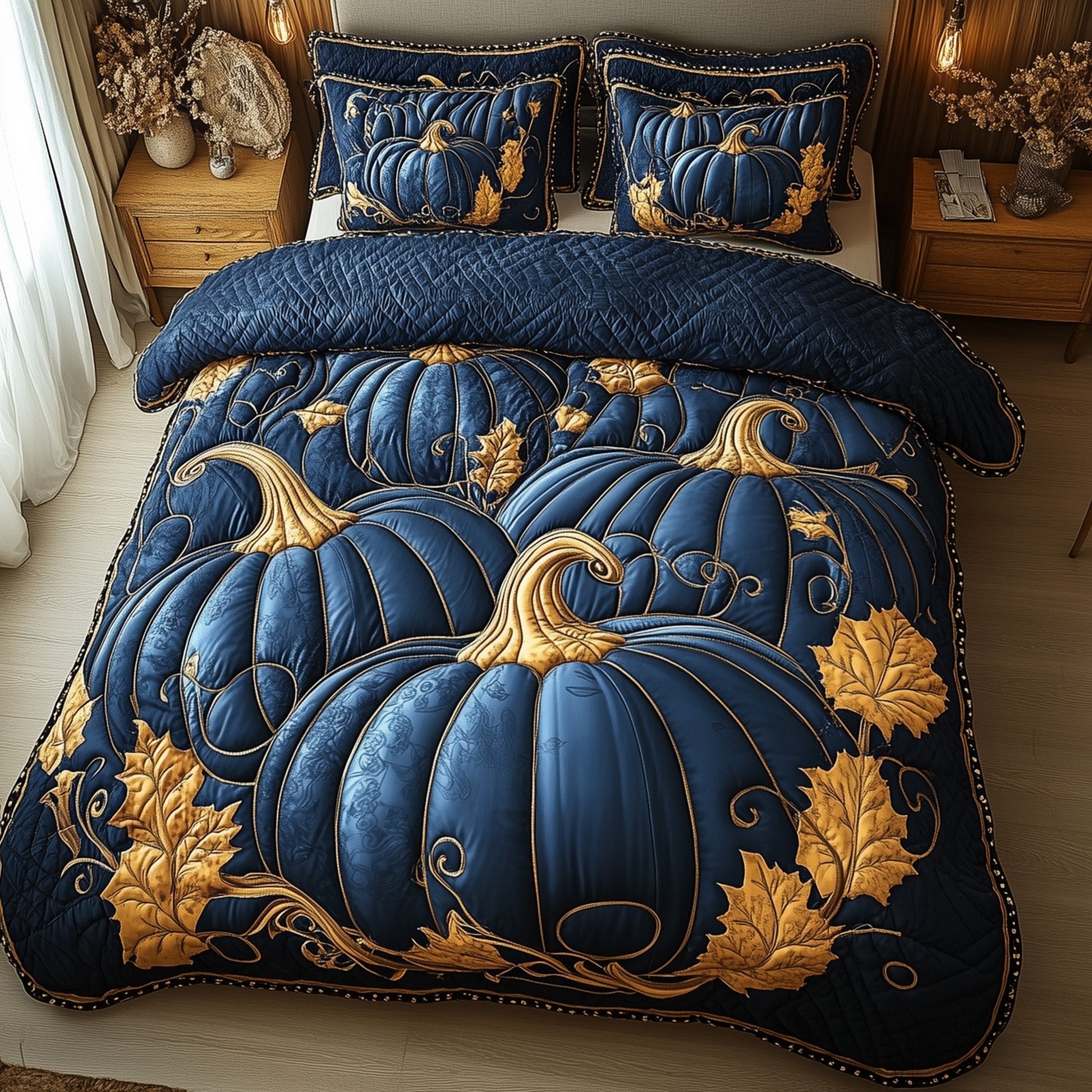Pumpkin Haven Quilted Bedding Set Cozy Pumpkin Cottage Best Autumn Vibe Bedding Gifts - Bancroftclothings
