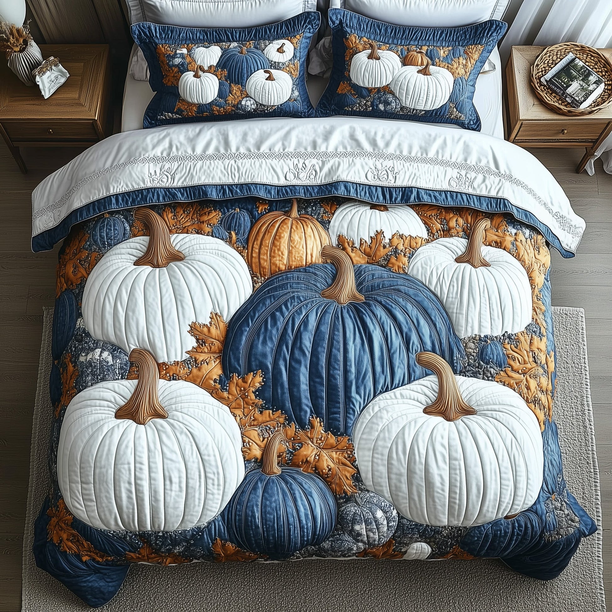 Pumpkin Haven Quilted Bedding Set Cozy Pumpkin Pattern Best Autumn Bedding Gifts - Bancroftclothings