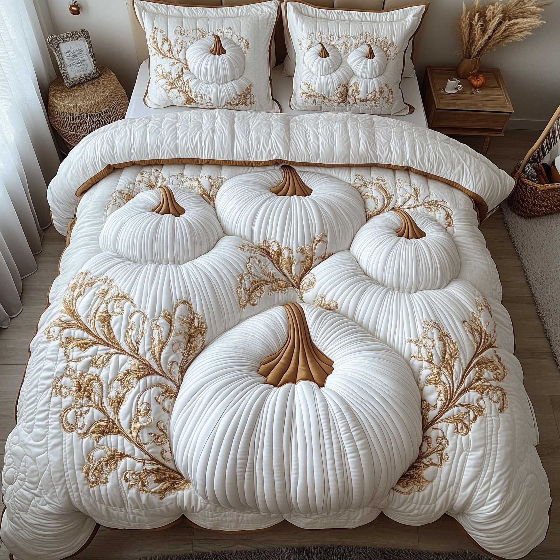 Pumpkin Haven Quilted Bedding Set Cozy Pumpkin Season Best Autumn Vibe Bedding Gifts - Bancroftclothings