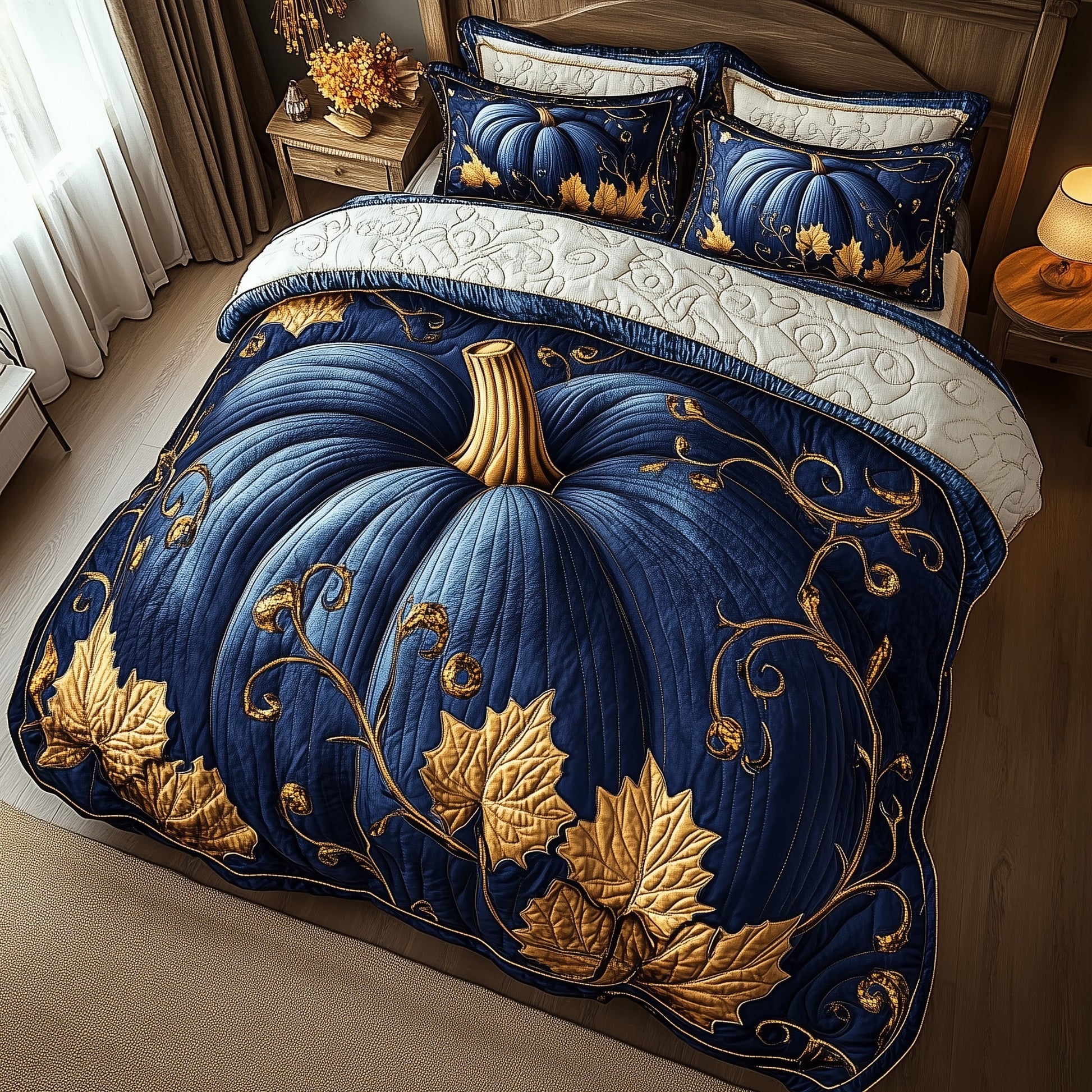 Pumpkin Haven Quilted Bedding Set Cozy Pumpkin Season Best Autumn Vibe Bedding Presents - Bancroftclothings